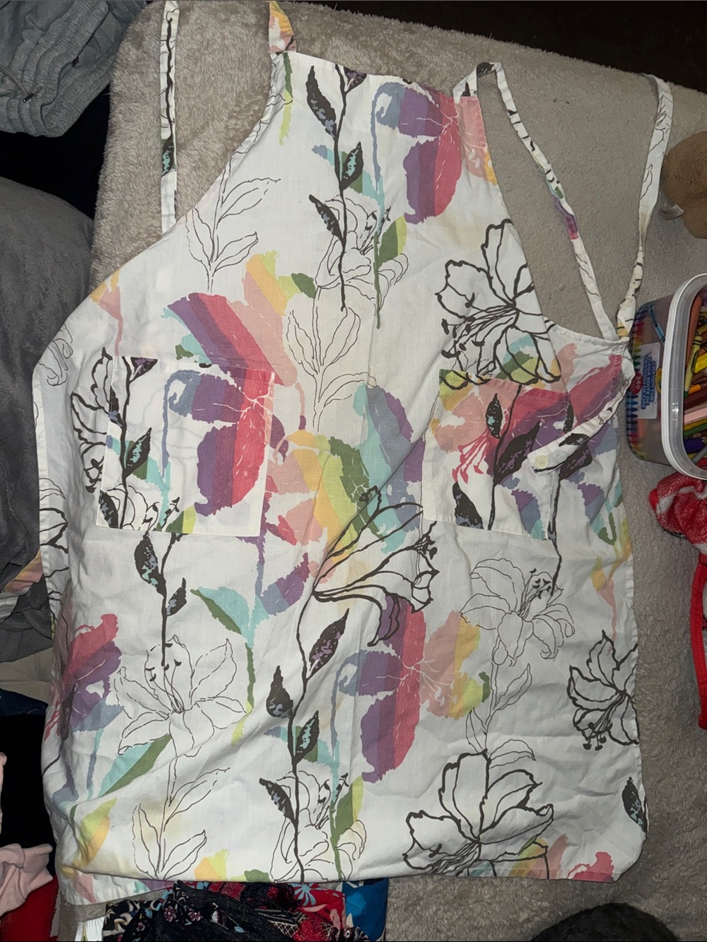 Floral Watercolor Print Apron Top in Pastel Colors